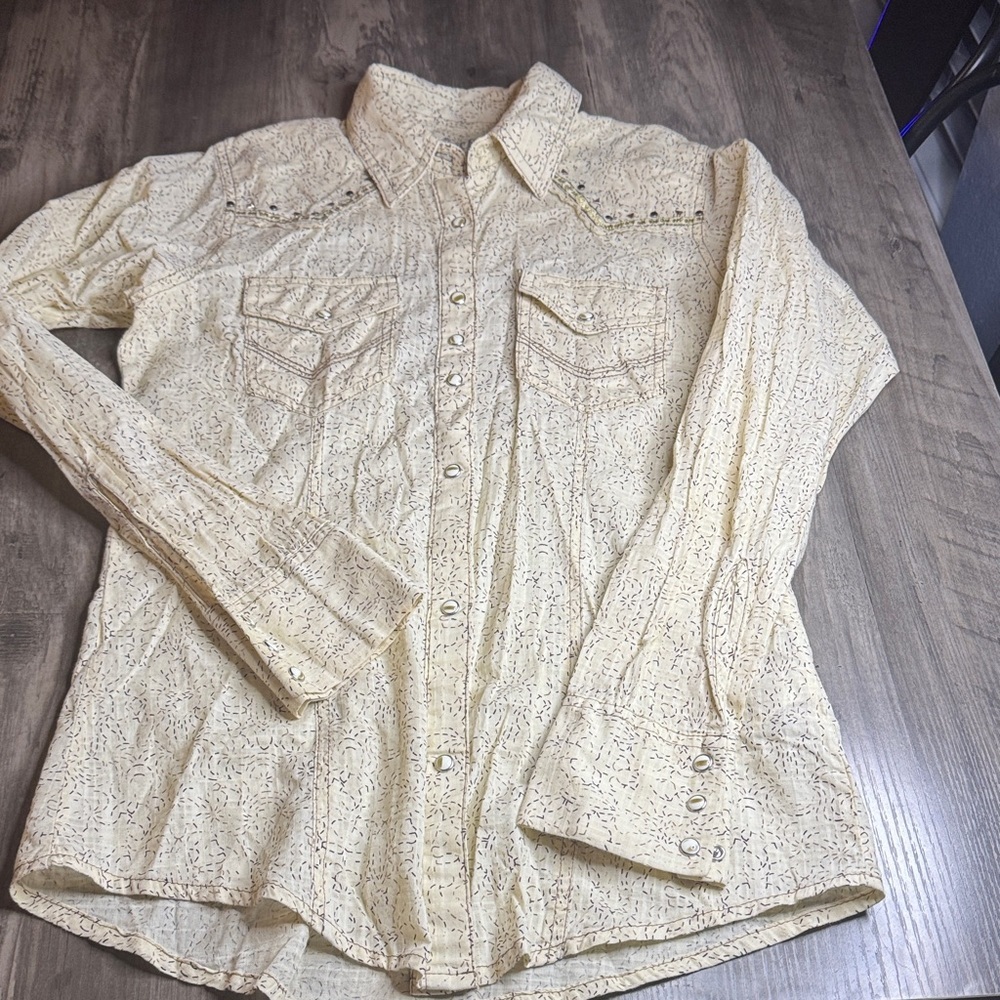 Rock 47 by Wrangler Cream Pearl Snap Button-Up Shirt